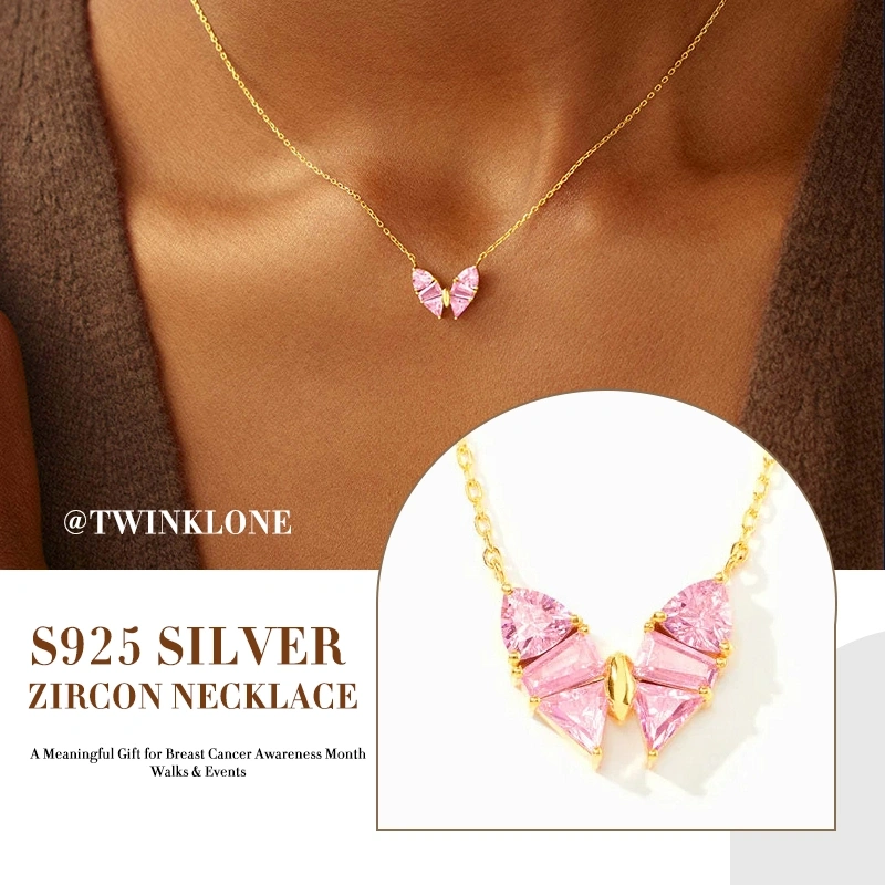 Pink Butterfly Hope Necklace - S925 Silver, Breast Cancer Awareness Jewelry