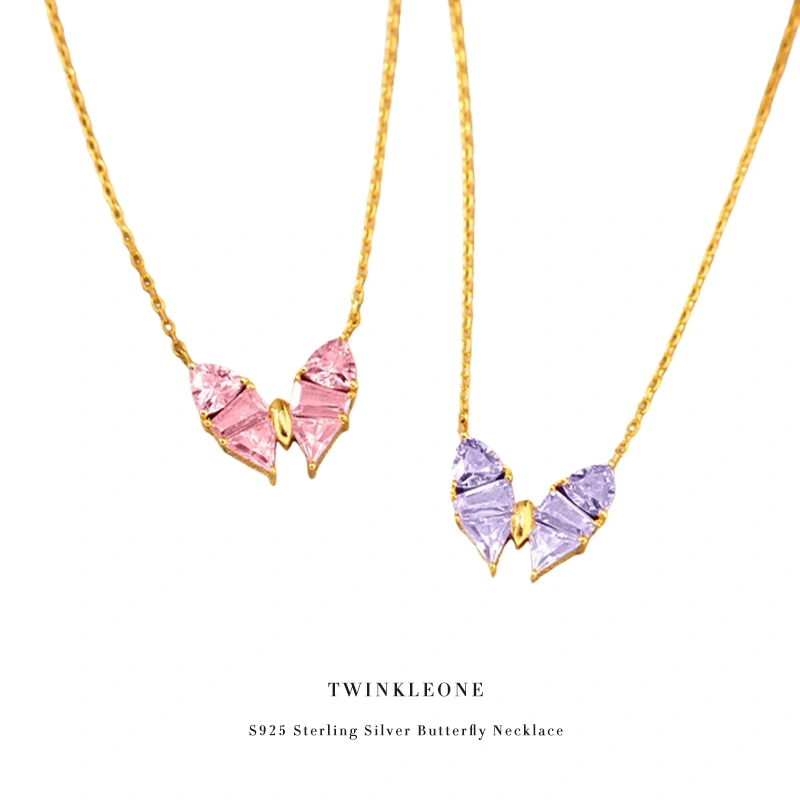 Butterfly Necklace S925 Silver | Pink Zircon Pendant for Transformation & Elegance