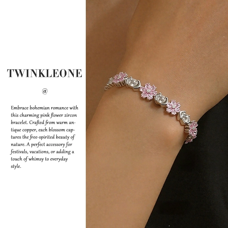 Pink Flower Zircon Necklace - S925 Silver, Delicate Floral Jewelry for Women