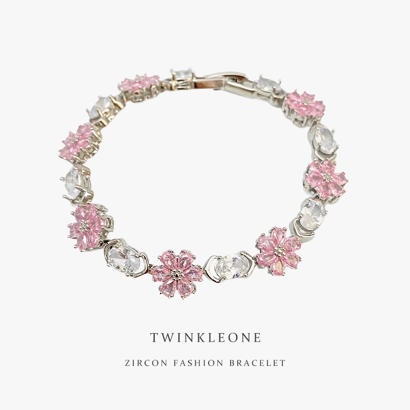 Pink Flower Zircon Necklace - S925 Silver, Delicate Floral Jewelry for Women