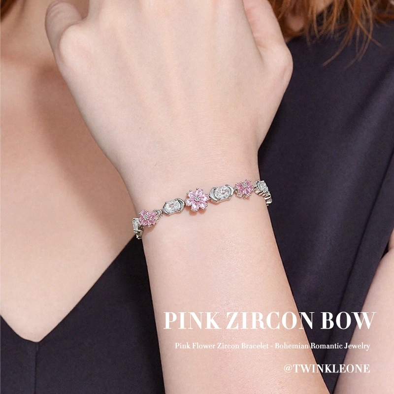 Pink Flower Zircon Necklace - S925 Silver, Delicate Floral Jewelry for Women