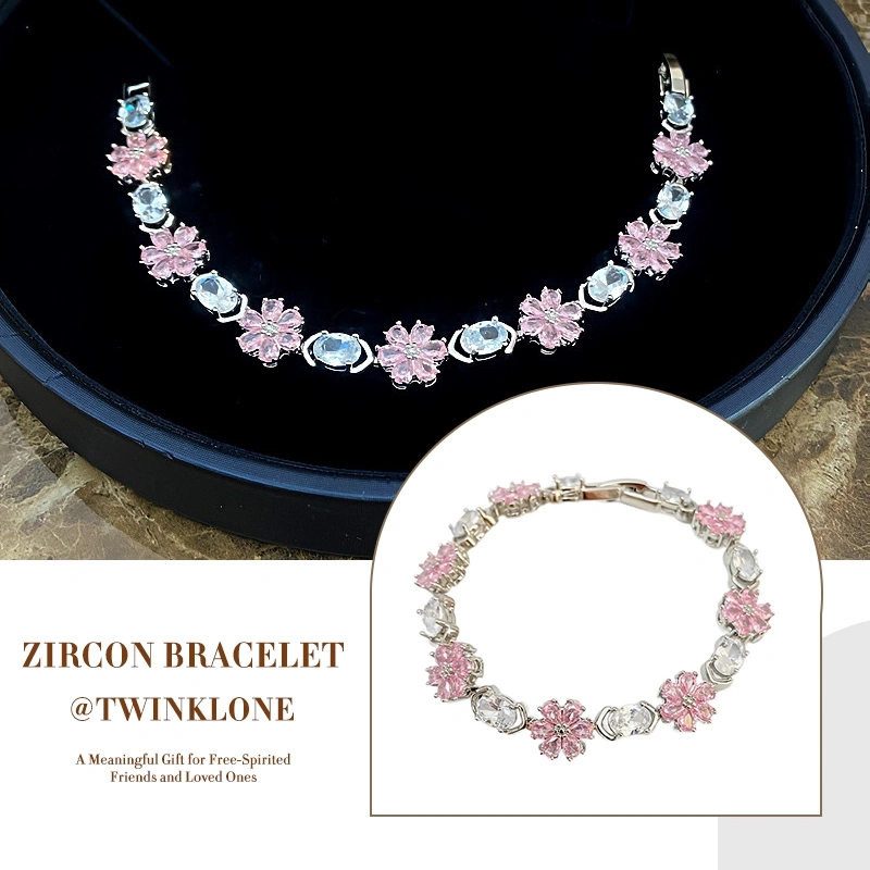 Pink Flower Zircon Necklace - S925 Silver, Delicate Floral Jewelry for Women
