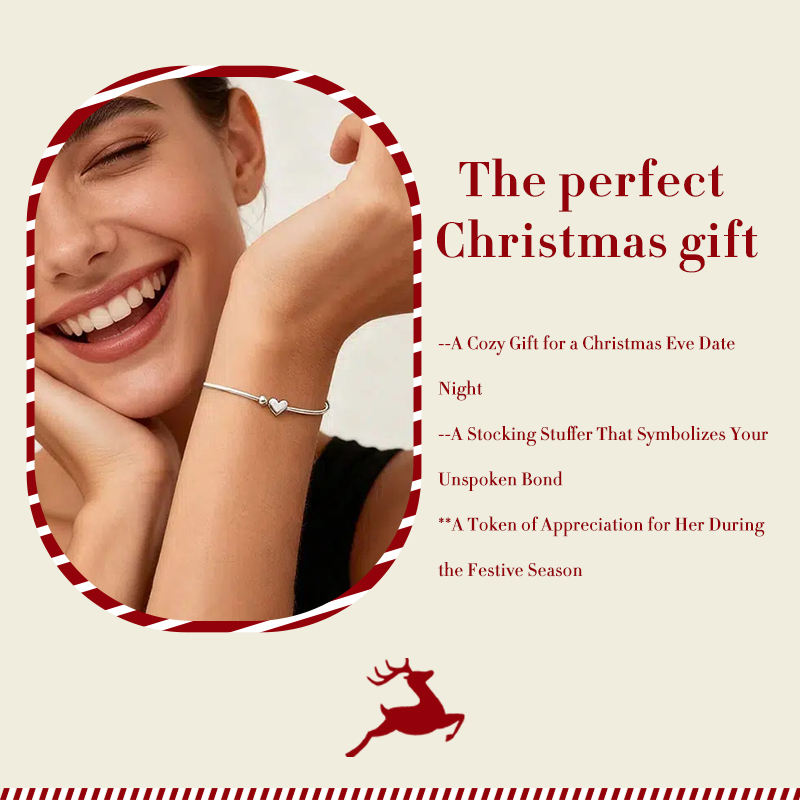 Christmas Heart Bracelet - 925 Silver, Timeless Gift of Love for Her