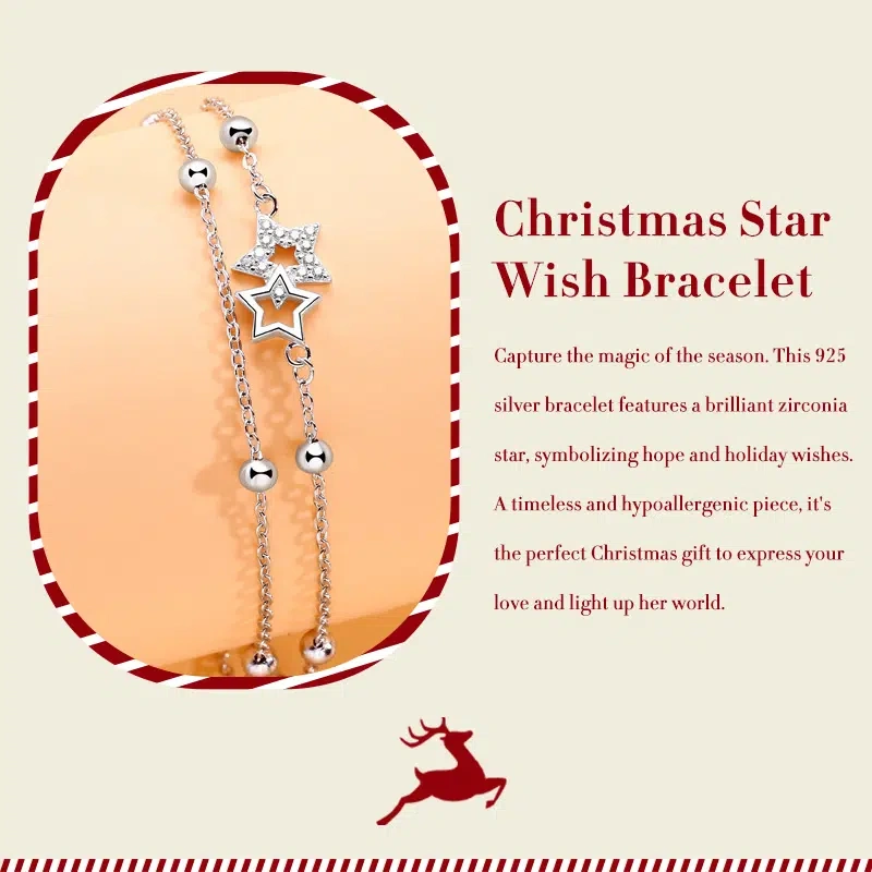 Christmas Star Wish Bracelet - A magical holiday gift, 925 sterling silver