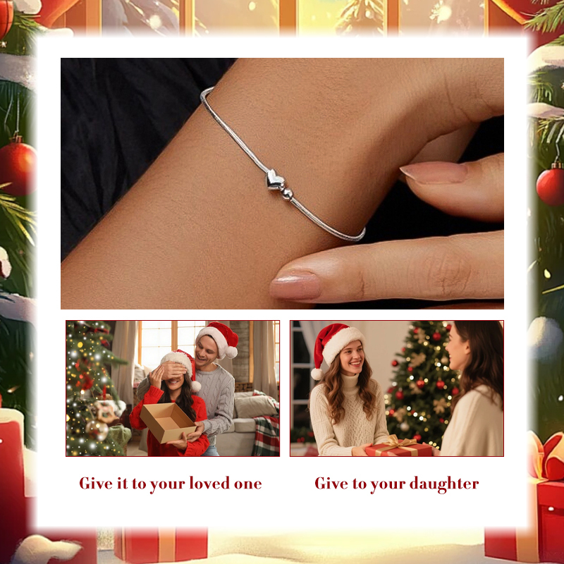 Christmas Heart Bracelet - 925 Silver, Timeless Gift of Love for Her