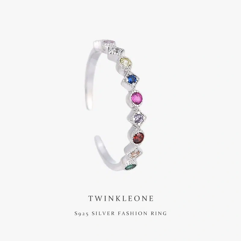 TWINKLEONE Sterling Silver & Colored Zirconia Open Ring for Girlfriend / Friends