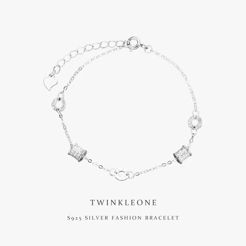 TWINKLEONE Handmade Silver Inlaid Zircon Fashion Roman Bracelet
