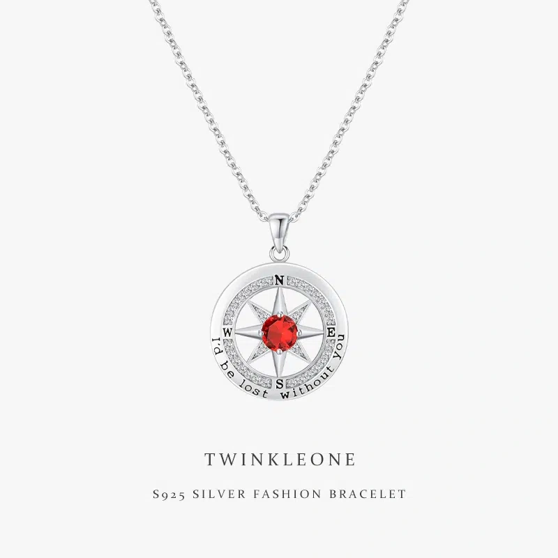 TWINKLEONE Compass Necklace Handmade Silver Custom Birthstone Necklace