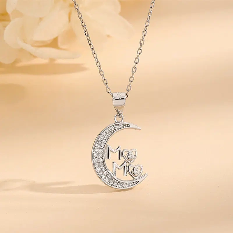 TWINKLEONE Hand-Studded Silver Necklace Inlaid with Zircon for Mother