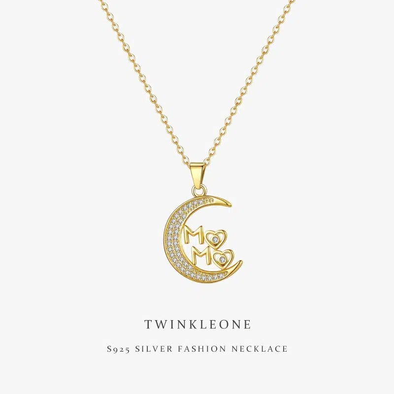 TWINKLEONE Hand-Studded Silver Necklace Inlaid with Zircon for Mother