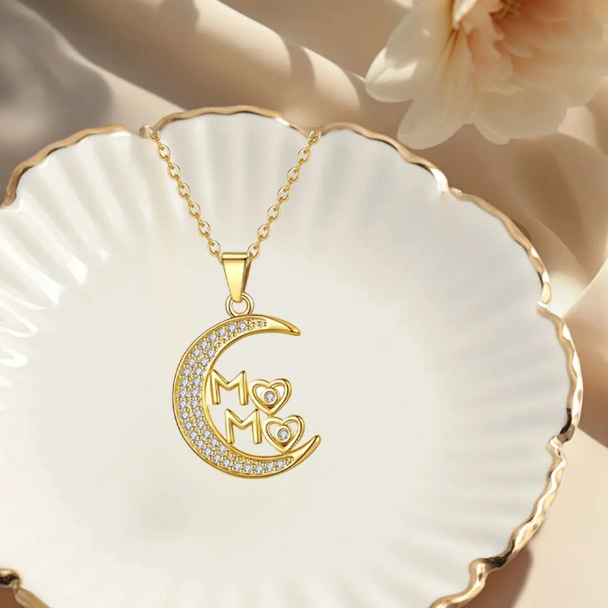 TWINKLEONE Hand-Studded Silver Necklace Inlaid with Zircon for Mother