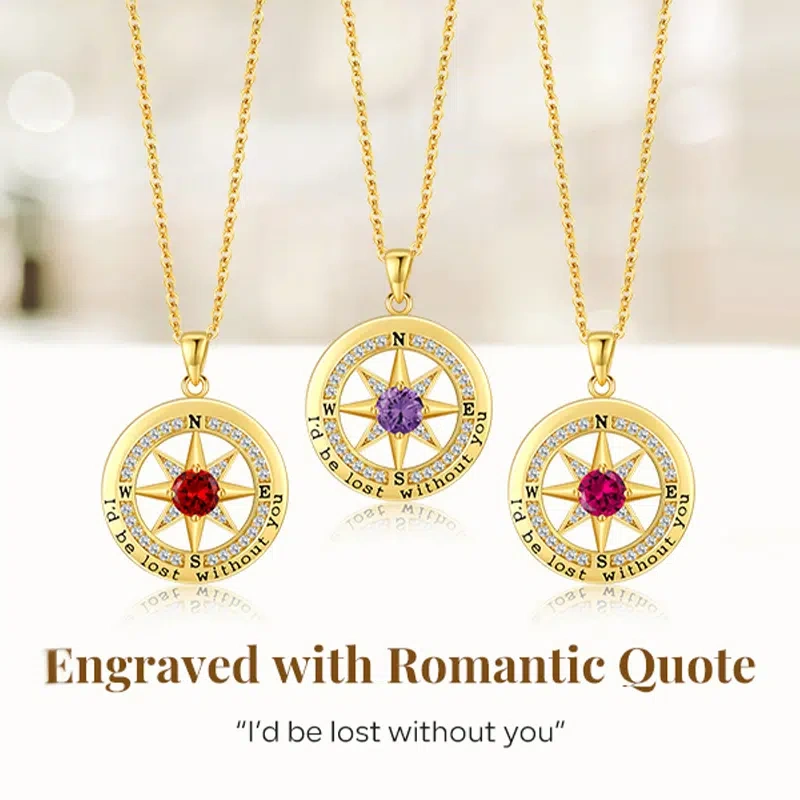 TWINKLEONE Compass Necklace Handmade Silver Custom Birthstone Necklace