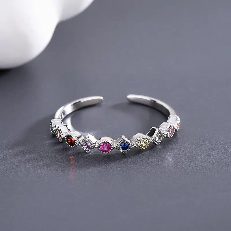 TWINKLEONE Sterling Silver & Colored Zirconia Open Ring for Girlfriend / Friends