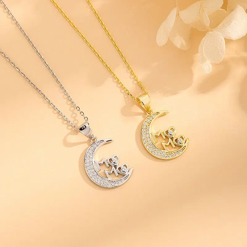 TWINKLEONE Hand-Studded Silver Necklace Inlaid with Zircon for Mother