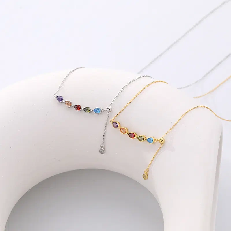 TWINKLEONE Handmade Silver Inlaid Colorful Water Droplet Zircon Necklace