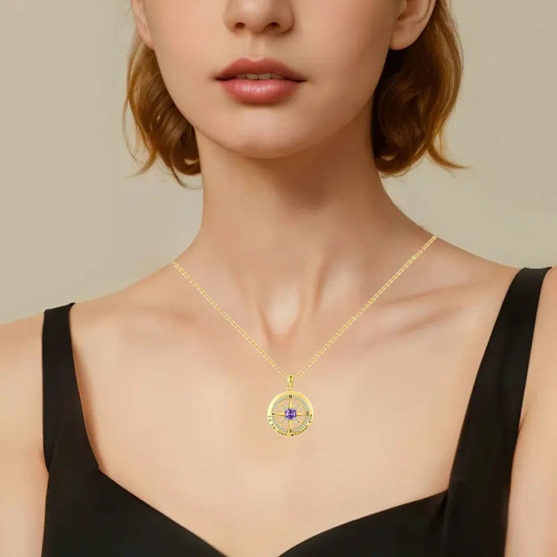 TWINKLEONE Compass Necklace Handmade Silver Custom Birthstone Necklace