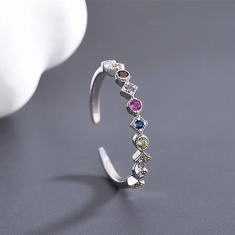 TWINKLEONE Sterling Silver & Colored Zirconia Open Ring for Girlfriend / Friends