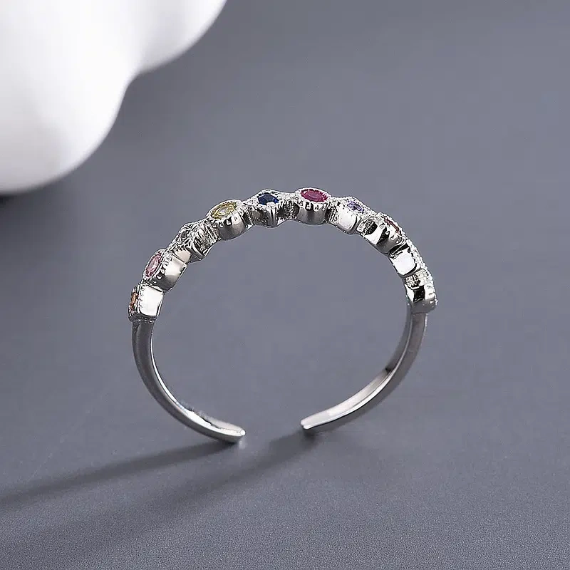 TWINKLEONE Sterling Silver & Colored Zirconia Open Ring for Girlfriend / Friends