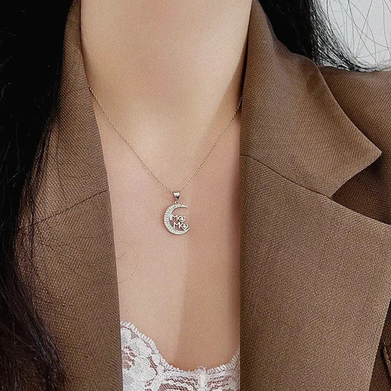 TWINKLEONE Hand-Studded Silver Necklace Inlaid with Zircon for Mother