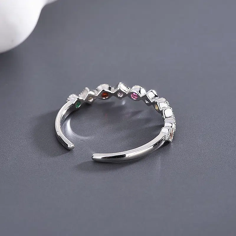 TWINKLEONE Sterling Silver & Colored Zirconia Open Ring for Girlfriend / Friends