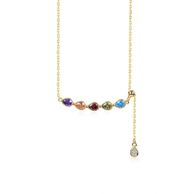 TWINKLEONE Handmade Silver Inlaid Colorful Water Droplet Zircon Necklace