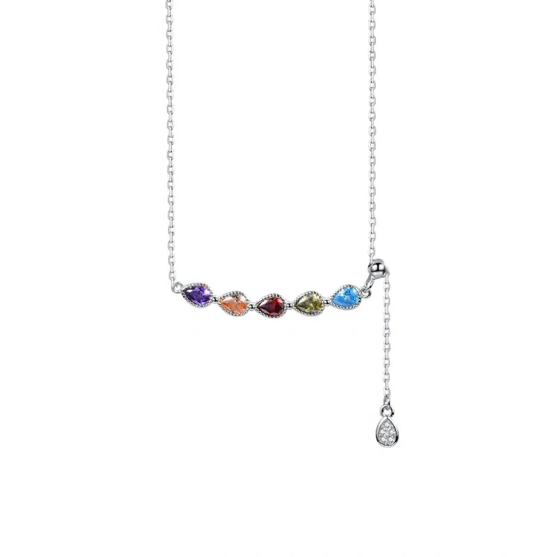 TWINKLEONE Handmade Silver Inlaid Colorful Water Droplet Zircon Necklace