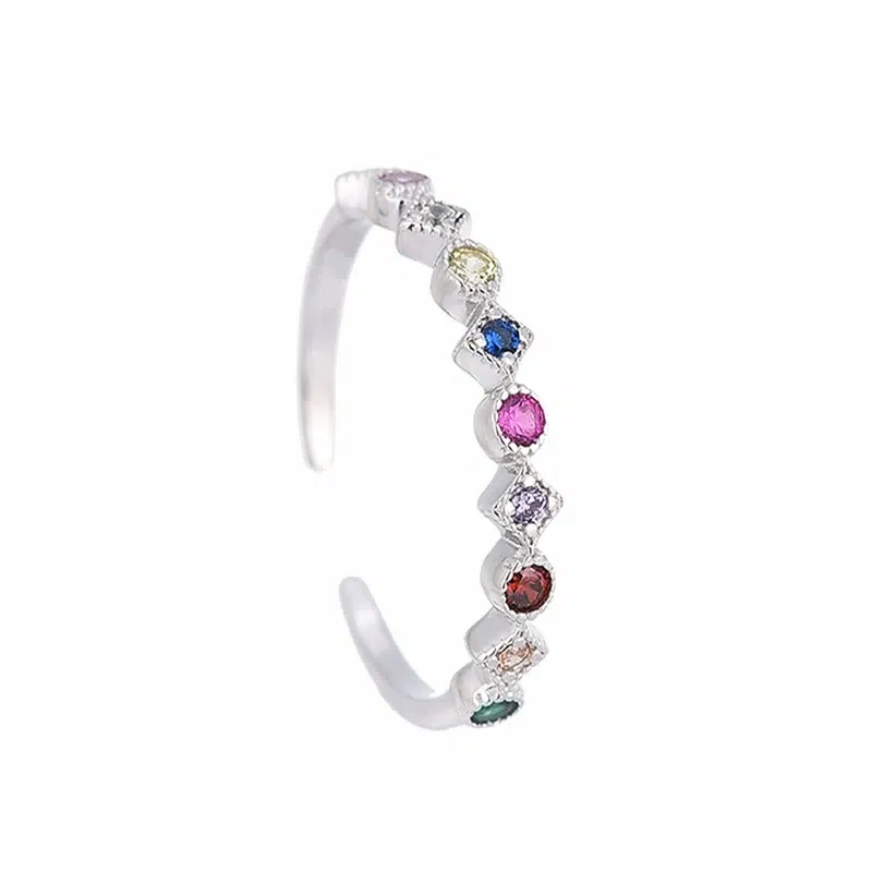 TWINKLEONE Sterling Silver & Colored Zirconia Open Ring for Girlfriend / Friends
