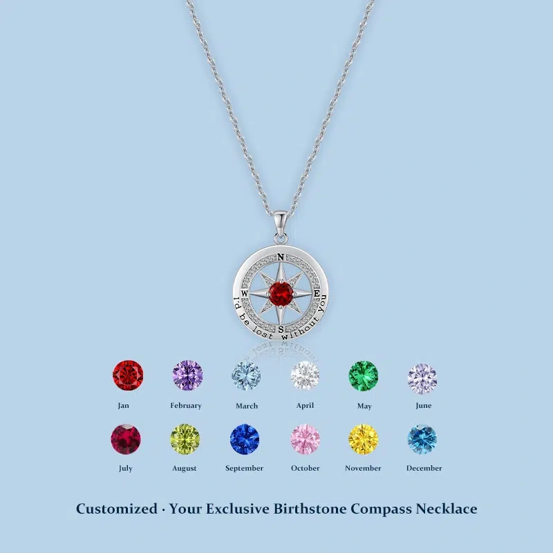 TWINKLEONE Compass Necklace Handmade Silver Custom Birthstone Necklace