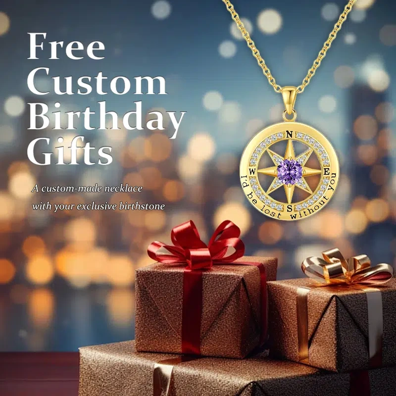 TWINKLEONE Compass Necklace Handmade Silver Custom Birthstone Necklace