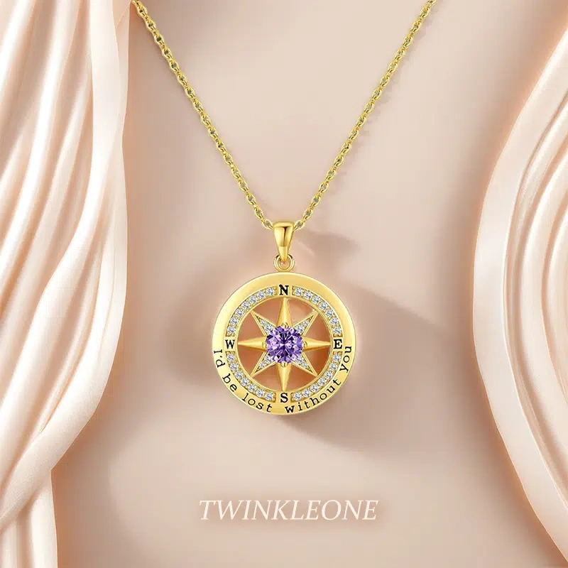 TWINKLEONE Compass Necklace Handmade Silver Custom Birthstone Necklace