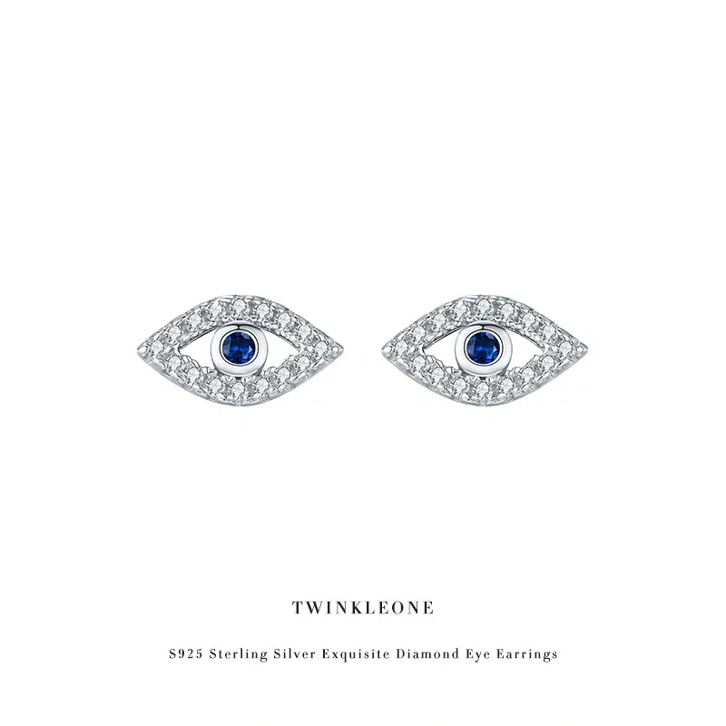 Evil Eye Stud Earrings - 925 Silver & Zircon, Protection & Good Luck Charm