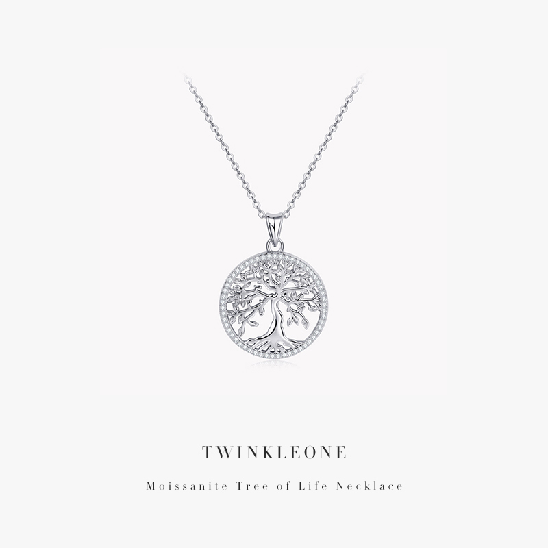 TWINKLEONE Creative Tree of Life Moissanite Necklace, Personalized Sterling Silver Sweater Chain
