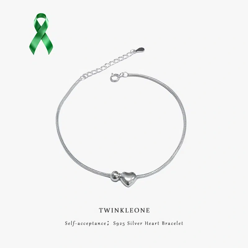 Self-acceptance；S925 Silver Heart Bracelet