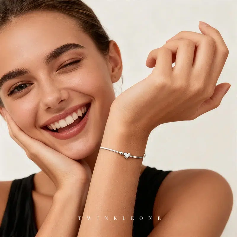 Self-acceptance；S925 Silver Heart Bracelet