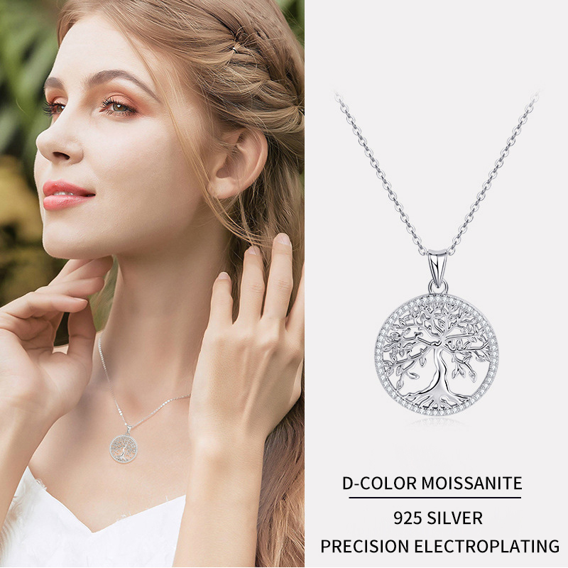 TWINKLEONE Creative Tree of Life Moissanite Necklace, Personalized Sterling Silver Sweater Chain
