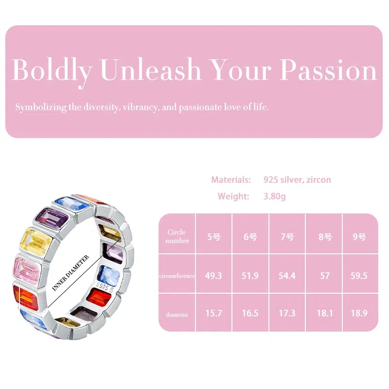 925 Sterling Silver Colored Dopamine Ring Friendship Gift