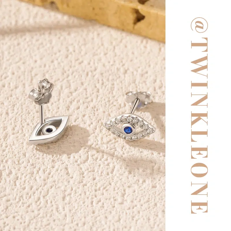 Evil Eye Stud Earrings - 925 Silver & Zircon, Protection & Good Luck Charm