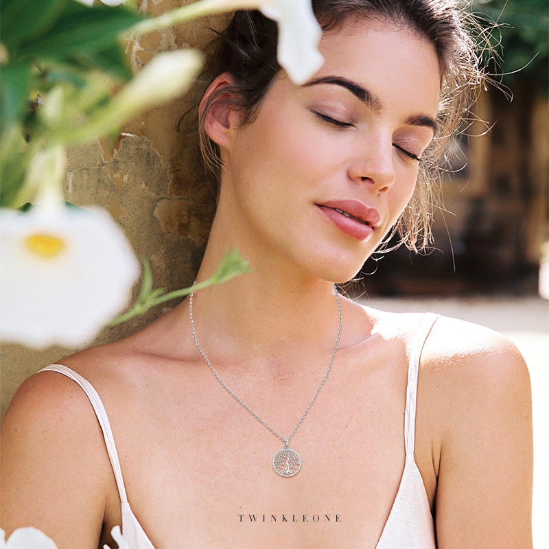 TWINKLEONE Creative Tree of Life Moissanite Necklace, Personalized Sterling Silver Sweater Chain