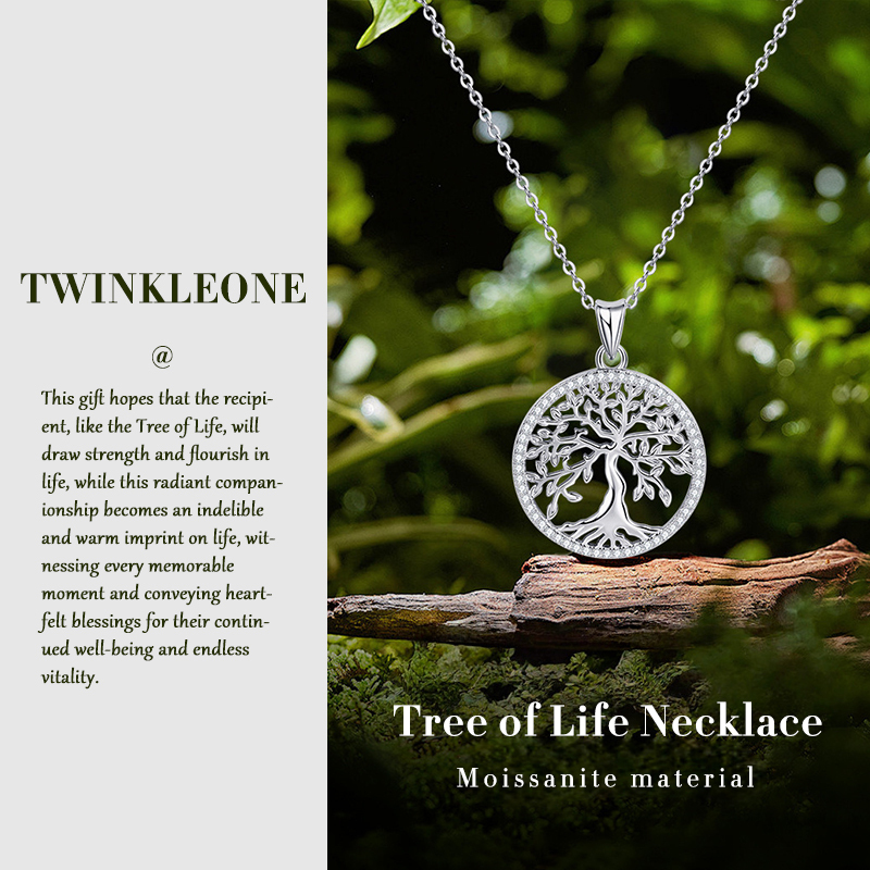 TWINKLEONE Creative Tree of Life Moissanite Necklace, Personalized Sterling Silver Sweater Chain