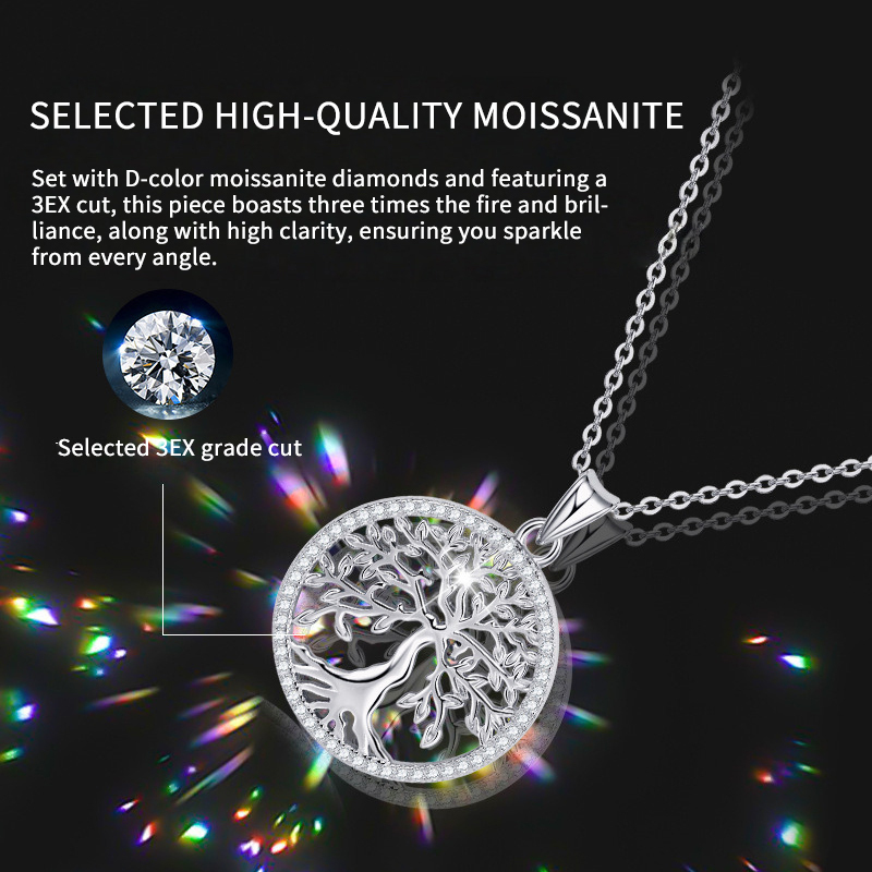 TWINKLEONE Creative Tree of Life Moissanite Necklace, Personalized Sterling Silver Sweater Chain
