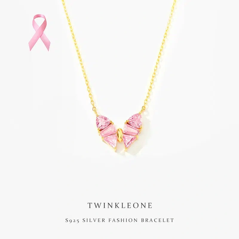Pink Butterfly Hope Necklace - S925 Silver, Breast Cancer Awareness Jewelry