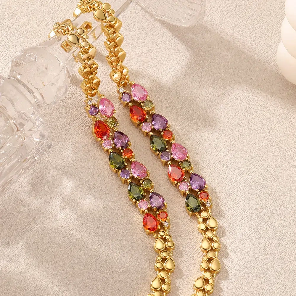 TWINKLEONE Mona Lisa Colored Zirconia Double-Layered Crystal Handmade Bracelet
