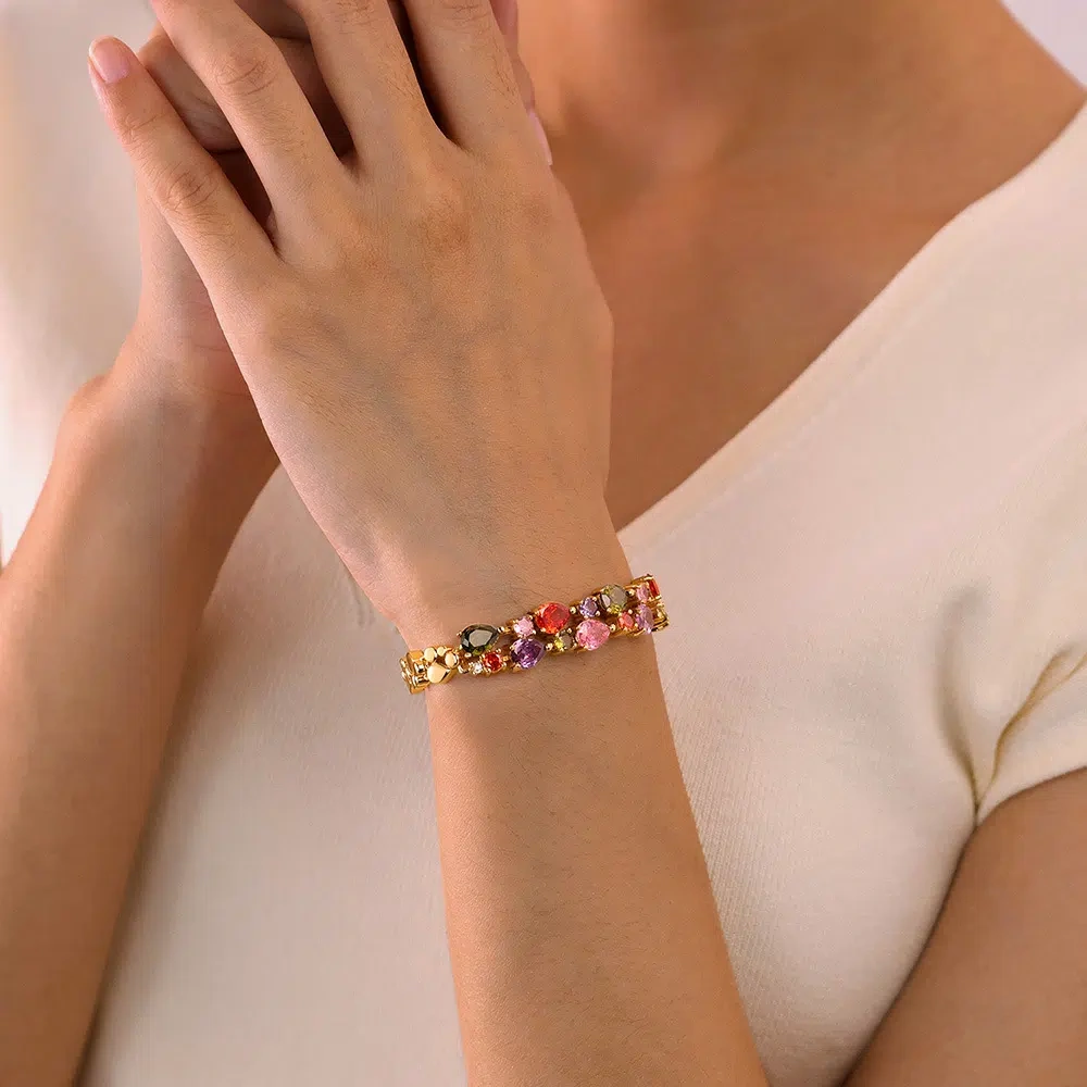 TWINKLEONE Mona Lisa Colored Zirconia Double-Layered Crystal Handmade Bracelet