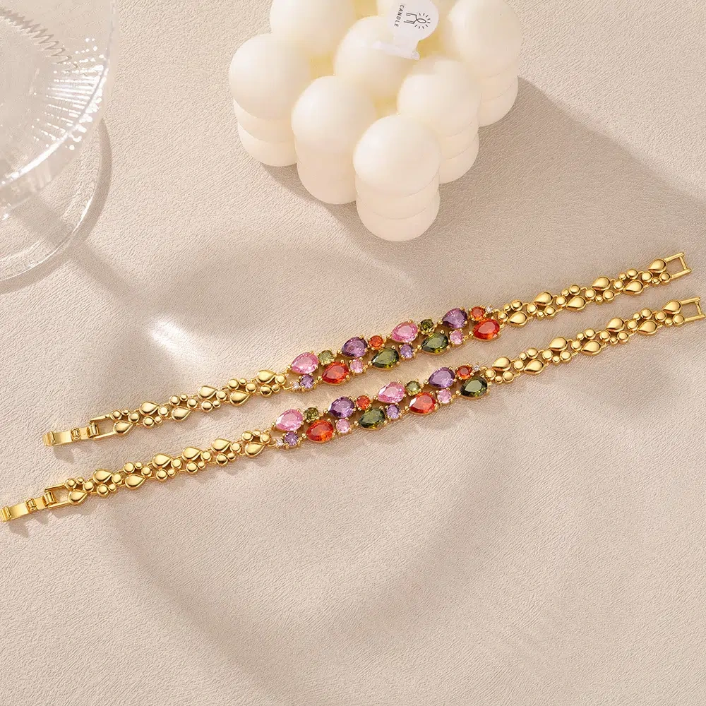 TWINKLEONE Mona Lisa Colored Zirconia Double-Layered Crystal Handmade Bracelet