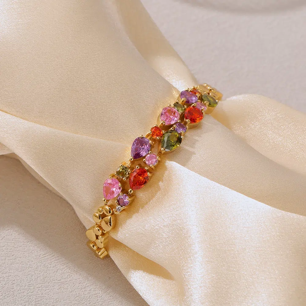 TWINKLEONE Mona Lisa Colored Zirconia Double-Layered Crystal Handmade Bracelet