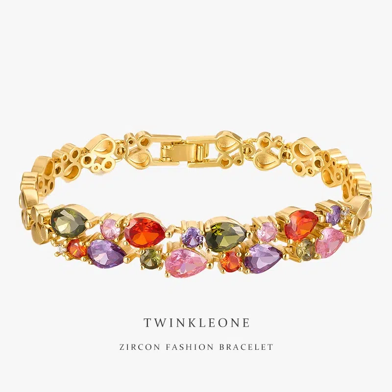 TWINKLEONE Mona Lisa Colored Zirconia Double-Layered Crystal Handmade Bracelet