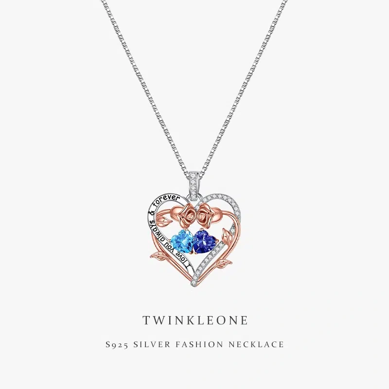 Double Gemstone Rose Necklace – Handmade Custom Birthstone Birthday Necklace