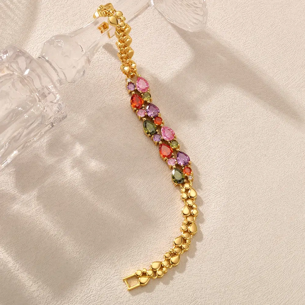 TWINKLEONE Mona Lisa Colored Zirconia Double-Layered Crystal Handmade Bracelet