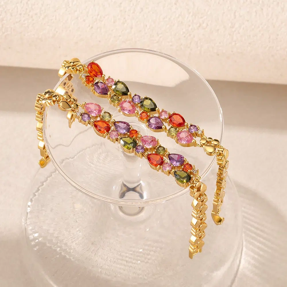 TWINKLEONE Mona Lisa Colored Zirconia Double-Layered Crystal Handmade Bracelet