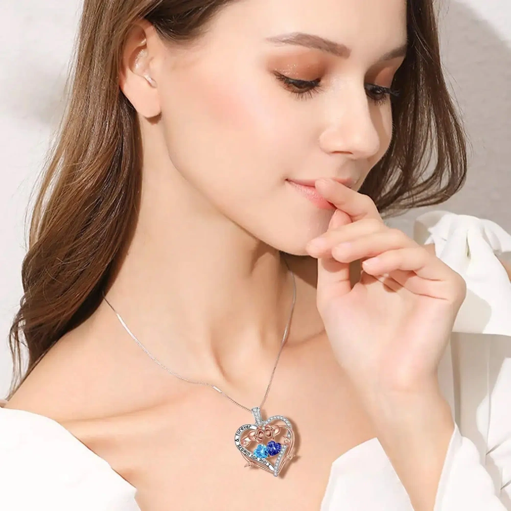 Double Gemstone Rose Necklace – Handmade Custom Birthstone Birthday Necklace